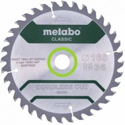Metabo Lame De Scie "Cordless Cut Wood - Classic", 165x1,6/1,0x20 Z36 WZ 15° - 628660000