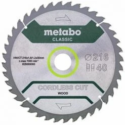 Metabo Lame De Scie 'Cordless Cut Wood - Classic', 216x30 Z40 WZ 5° /B - 628654000