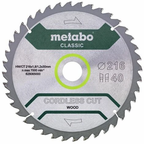 Metabo Lame De Scie 'Cordless Cut Wood - Classic', 216x30 Z40 WZ 5° /B - 628654000 3 Metabo Lame De Scie 'Cordless Cut Wood - Classic', 216x30 Z40 WZ 5° /B - 628654000