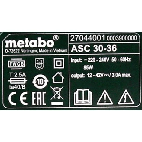 Metabo ASC 30-36 V AIR COOLED Chargeur 14,4-36V ( 627044000 ) 5 Metabo ASC 30-36 V AIR COOLED Chargeur 14,4-36V ( 627044000 ) – Image 3