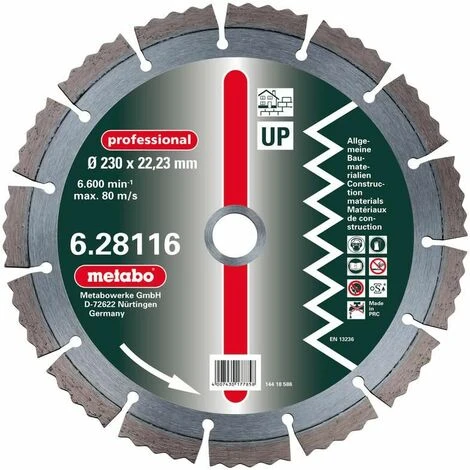 Metabo Meule De Tronçonnage Diamantée, 230 X 2,5 X 22,23 Mm, "professional", "UP", Universelle - 628116000 3 Metabo Meule De Tronçonnage Diamantée, 230 X 2,5 X 22,23 Mm, "professional", "UP", Universelle - 628116000