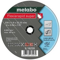 METABO 616228000 - Plat éparation Di Que Meuleu E Angulaire Flexiarapid Super A36-U Pour Inox 230x19x2223mm (25 Ud Conteneur)