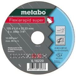 METABO 616218000 - Plat éparation Di Que Meuleu E Angulaire Flexiarapid Super A46-U Pour Inox 115x16x2223mm (25 Ud Conteneur)