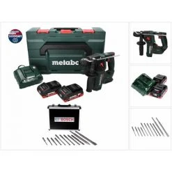 Metabo BH 18 LTX BL 16 Perceuse à Percussion Sans Fil 18 V 1,3 J SDS-plus Brushless + 2x Batteries 4,0 Ah + Chargeur + Jeu De Perceuses Et Burins - 11 Pièces, Certifié PGM + Coffret MetaBOX -Metabo Soldes 48934142 5