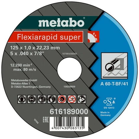 Metabo Meules De Tronçonnage Flexiamant Super 125x1,0x22,2 Acier 3 Metabo Meules De Tronçonnage Flexiamant Super 125x1,0x22,2 Acier