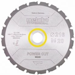 Metabo Lame Pro "Power Cut Wood" HW/CT 216x30, 20 WZ -5° Pour Scie Circulaire