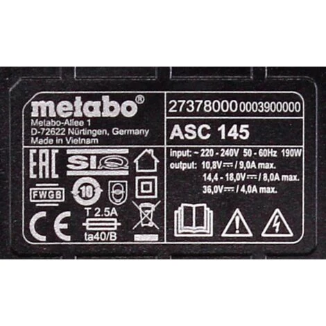 Metabo 2x Batterie 8,0 Ah 18V LiHD + Chargeur Metabo ASC 145 (627378000) (625369000) 7 Metabo 2x Batterie 8,0 Ah 18V LiHD + Chargeur Metabo ASC 145 (627378000) (625369000) â Image 5